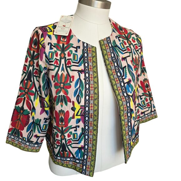 Colorful Buenos Ninos B&N Womens Cropped Jacket Bold Floral 3/4 Sleeves JJ4111 - Picture 1 of 7